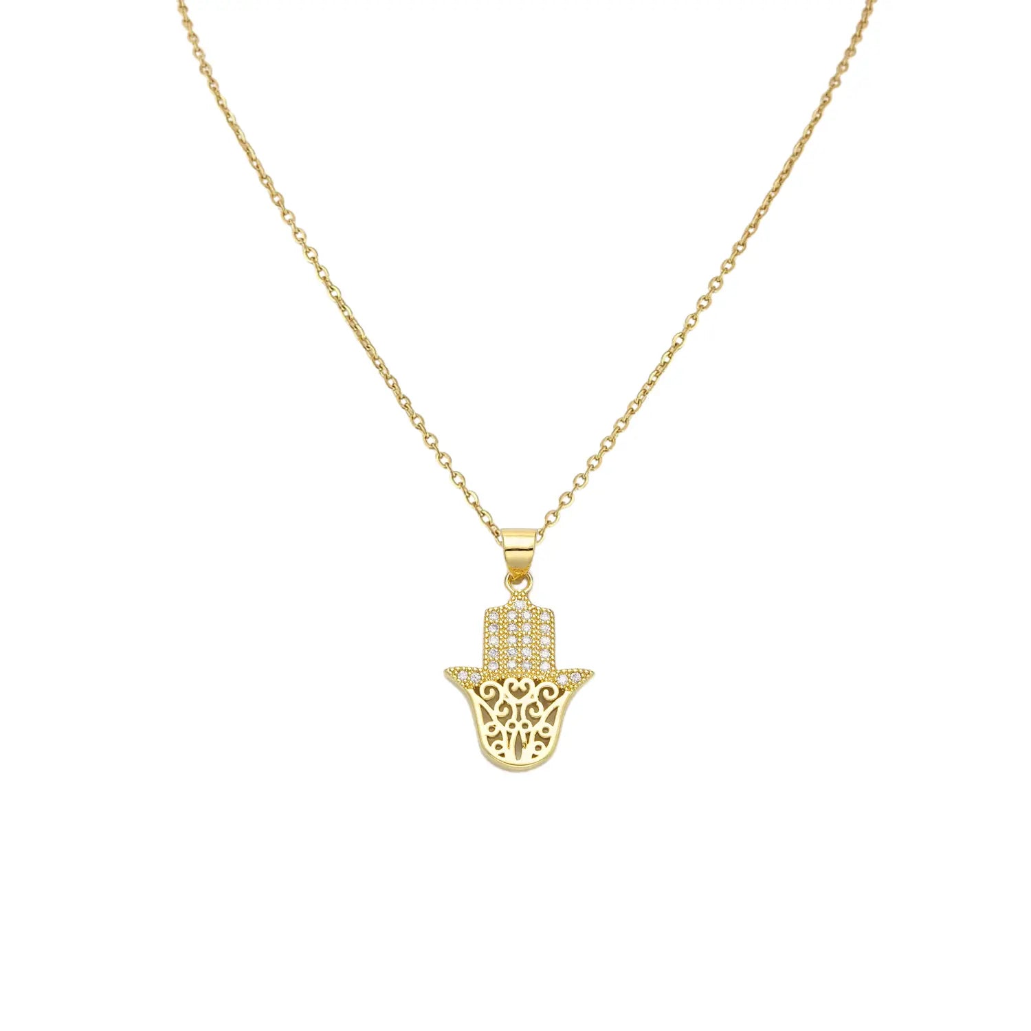 Micro Pave Hamsa Charm Necklace